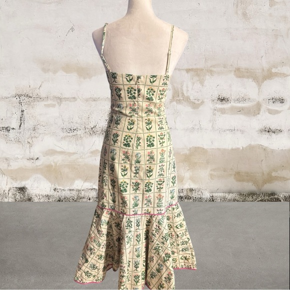 RHODE Paola Floral-print Linen-blend Midi Dress In Green Size 4 - Picture 4 of 6